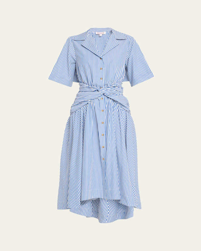 Striped Tie High-Low Shirtdress